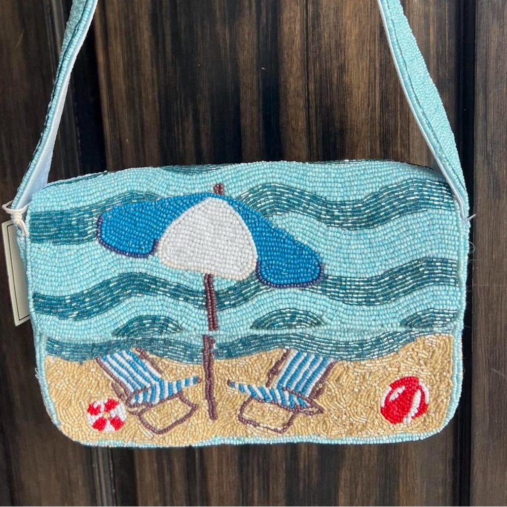 Viral Beach-Themed Beaded Shoulder Bag, NWT